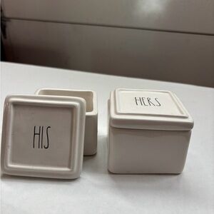 Rae Dunn Cream 'His' and 'Hers' Ceramic Boxes